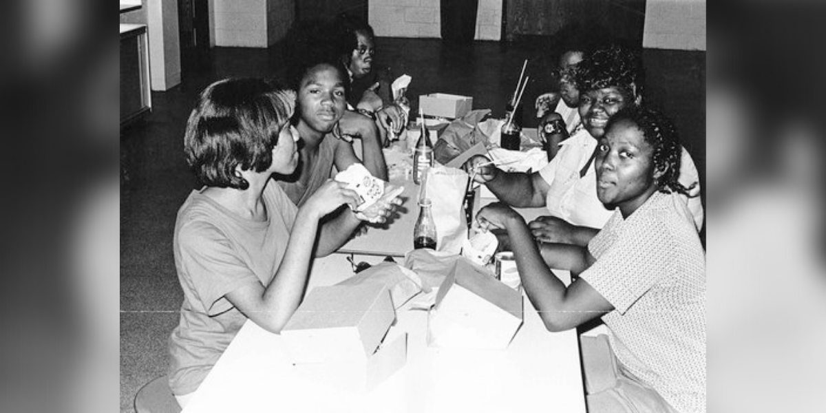 Diverse Group eating Lunch in Baltimore in 1970