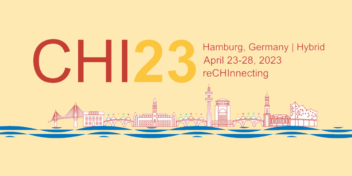 Graphic Image with the CHI23 Logo, Information on the Conference Location in Germany, and a drawn city scape