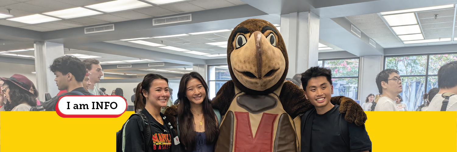 INFO students posing with Testudo