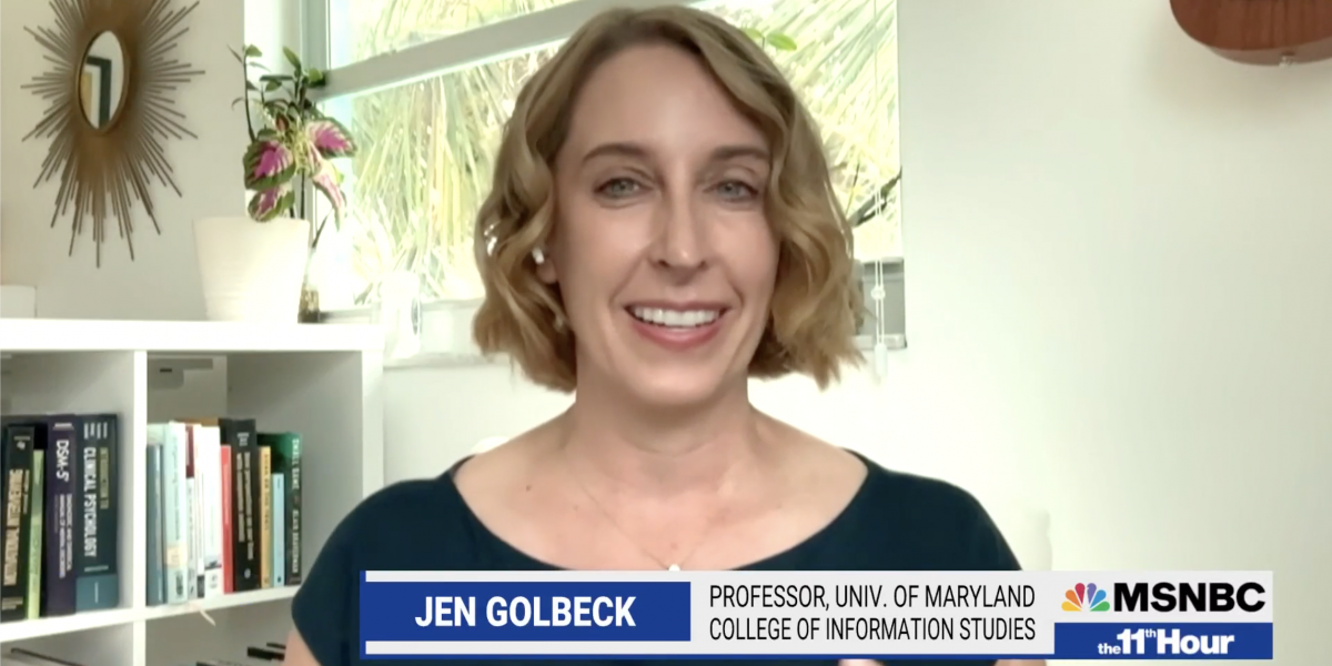 Screenshot of Jen Golbeck on MSNBC's 11th Hour program