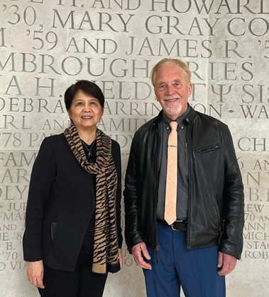 Deans Adriene Lim and Keith Marzullo at the Riggs Alumni Center Donor Wall of Honor