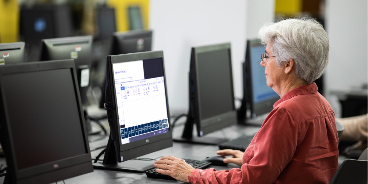 Photo of UMD's Dr. Catherine Plaisant using Morphic on a desktop computer
