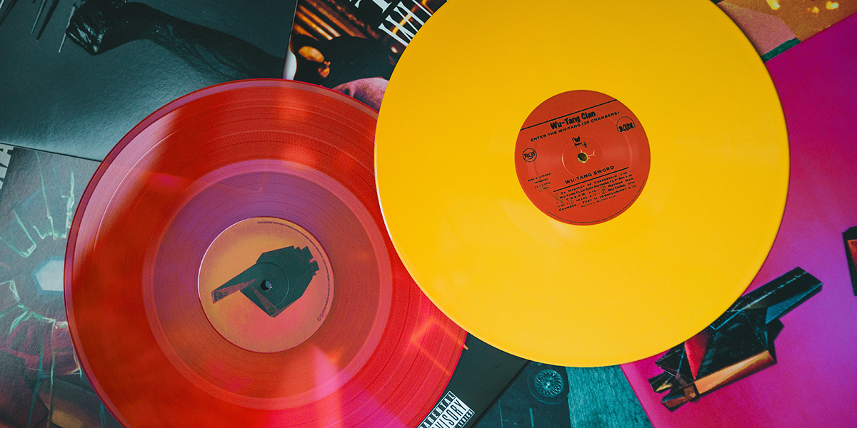 Image of red and yellow vinyl records