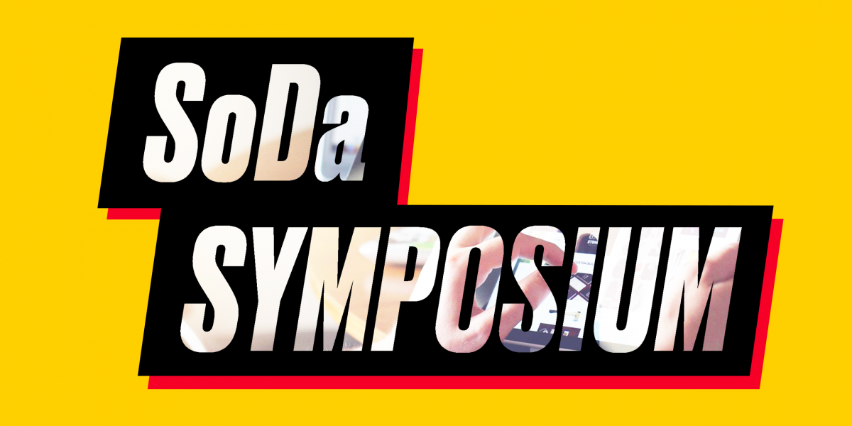 Yellow background with the words "SoDA Symposium" in bold black outline.