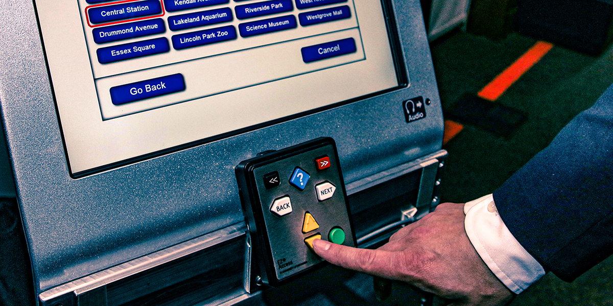 An Amtrak kiosk with built-in EZ Access® keypad