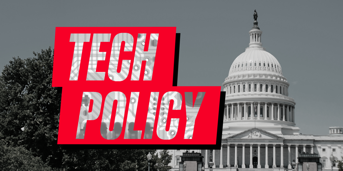 Tech Policy Hub in a bold red outline, laying over top the Washington DC capital building.