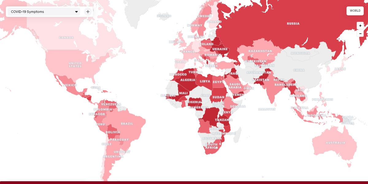 COVID Symptom Map with varying countries