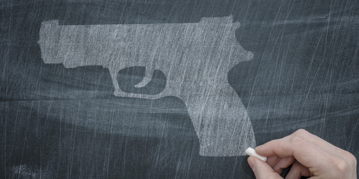 Chalkboard drawing of a gun