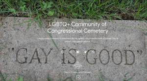 alt="gravestone that reads "Gay is Good""