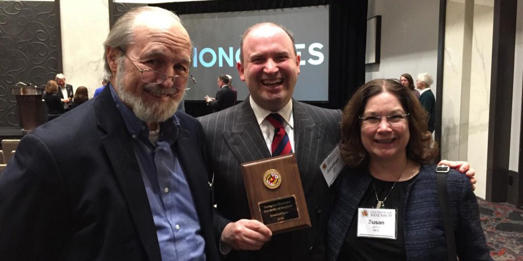 Dr. Gregg Vanderheiden, Dr. Jonathan Lazar, and Dr. Susan Winter (left to right) at the 2020 UMD Research Excellence Celebration