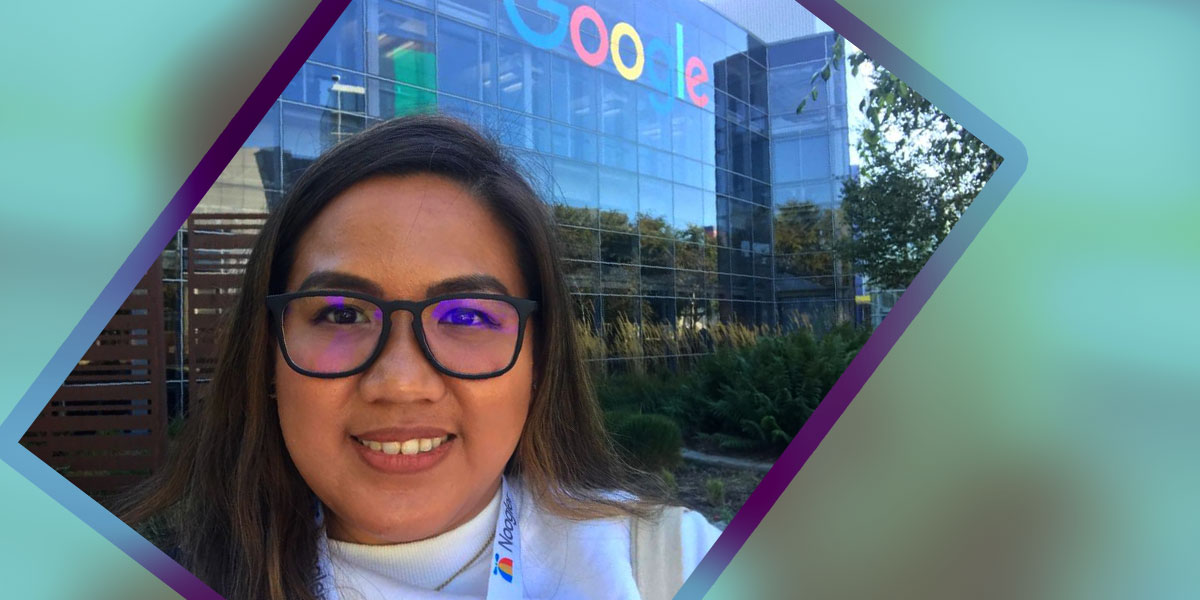 photo of Solace “Lacey” Arevalo-Sabado in front of a Google building