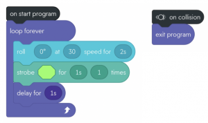 Sphero Block Program with purple, green and blue nodes